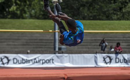 An athlete competing in the high jump in the Dublin Community Games
